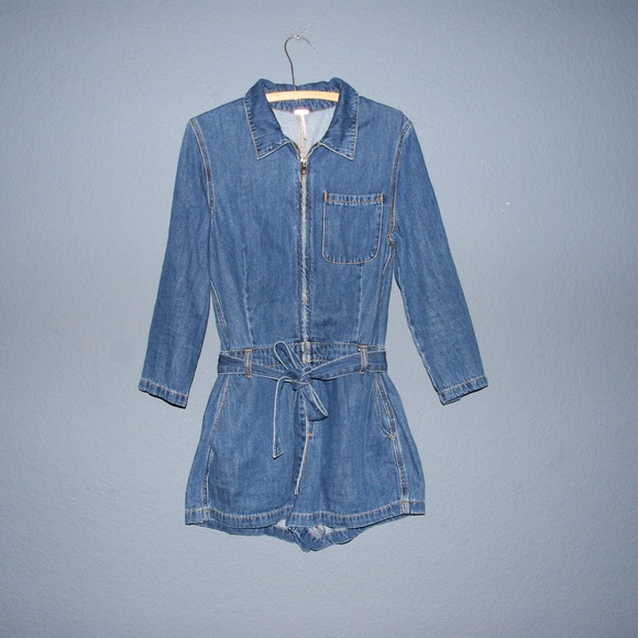 FREE PEOPLE Denim Green River One-Piece Romper D3 - Picture 5 of 8